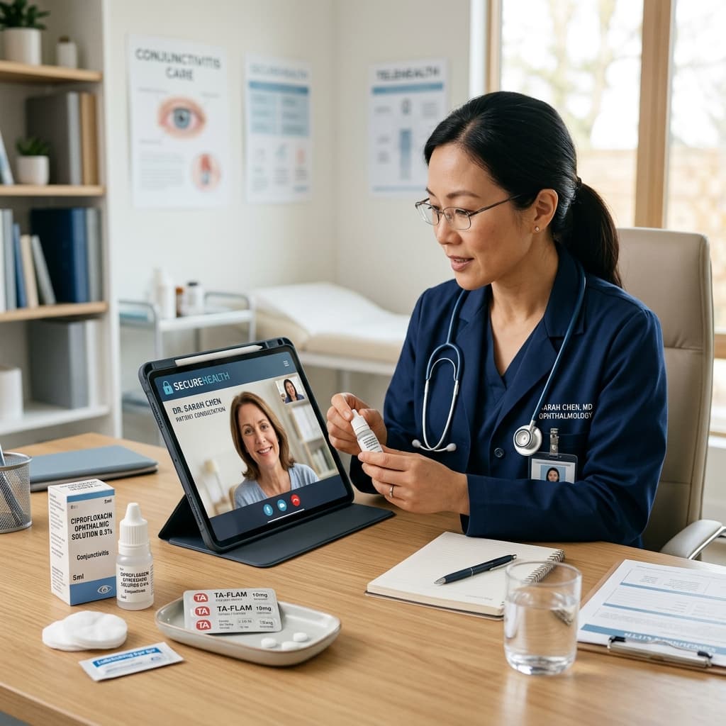 Treatment for conjunctivitis via a secure telehealth consultation online in Australia