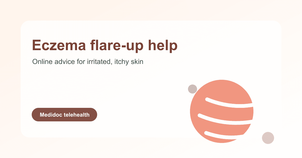 Eczema flare-up telehealth consultation with skin barrier illustration